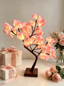 1PC 24-Light Cherry Blossom Glowing Tree Lamp, 3 AA Batteries/USB Dual Power Supply, LED Warm Color Flower Light, Bedside/Homestay/Desktop Decorative Ornament, Romantic Atmosphere Decor Light - Warm white light - View 12