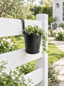 1/5/10pcs Colorful Hanging Iron Flower Pots, Railing Hook Planters, Iron Hanging Planting Pots, Suitable For Balcony Garden Yard Fence Hedge Decoration, Outdoor Home Gardening Landscape Decor, Garden Backdrop Photography Props - A - View 10