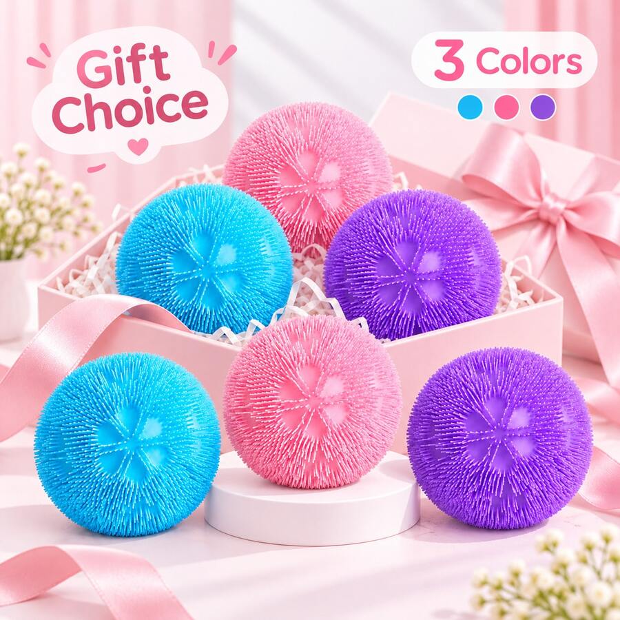 3-Color Pattern Soft Touch Ball, Soft Elastic Spiky Round Ball, Fun Sensory Educational Toy, Random Color Desktop Toy, Party Gift - Multicolor - View 1