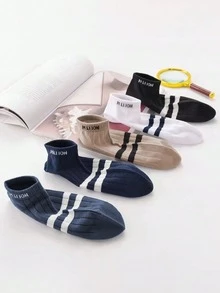 10pcs/5 Pairs Boys Kids Teens Socks, Vertical Stripe & Double Bar Pattern Ankle Socks, Suitable For Casual Shoes, Holiday Gift - Multicolor - View 6
