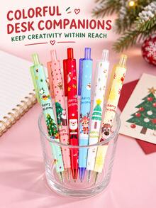 5pcs/20pcs Christmas Themed Retractable Gel Pens With Refills Set, Includes Random 10 Pens And 10 Refills, Suitable For Students' Daily Writing, Journaling, And As Christmas Gifts For Children From Parents - Multicolor - View 9