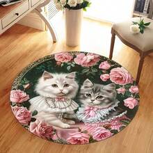 1pc Rose Cat Pattern Floor Mat, Decorative Carpet, Floor Mat, Carpet, Living Room Carpet, Bedroom Carpet, Universal Carpet - Multicolor - View 4