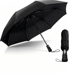 Compact, Windproof Travel Umbrella (Black), Automatically Folding, Handy Umbrella, Suitable For Men And Women, Robust And Durable, Ideal For Travel, Commuting And Outdoor Activities. - Black - View 9