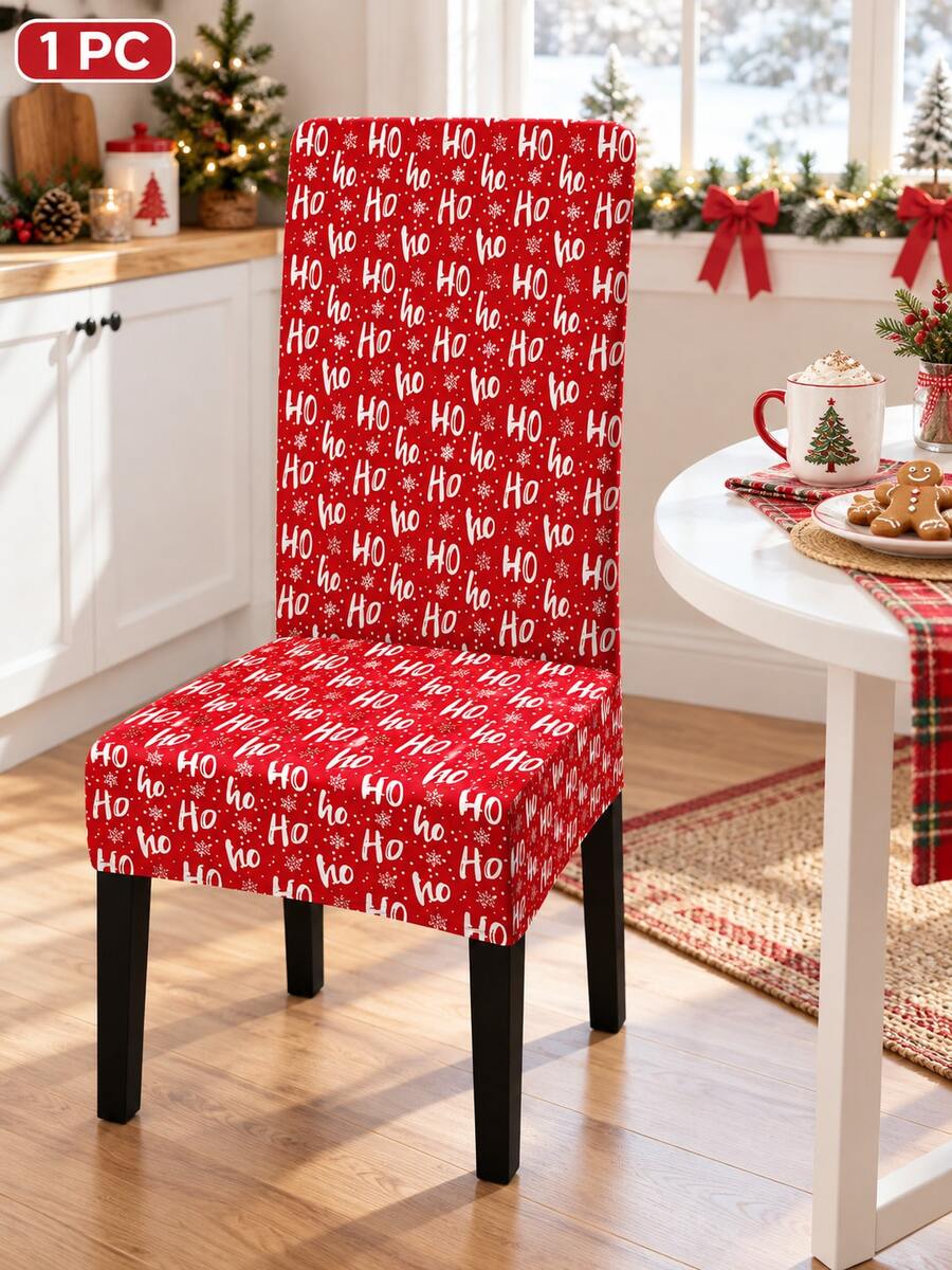 1/6pcs Christmas Chair Covers, Vintage Red & Black Plaid Reindeer Candy Cane Christmas Tree Pattern Polyester Removable Washable Chair Protector, Suitable For Christmas Dinner, New Year Celebration, Party Decoration - B - View 1