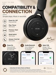 Wireless Bluetooth Headphones, Foldable Design, Lightweight On-Ear Headphones, Soft Ear Pads, Convenient Button Control, Long Battery Life, Suitable For Work, Study, Relaxation, Travel, Commute - View 10