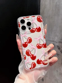 Japanese & Korean Sweet Bow & Cherry Anti-Drop Soft Phone Case Compatible With Apple 18 Pro Max/17 Pro Max/16 Pro Max/15 Plus/14/13/12/11/XR/XS/7P And Other Models, Holiday Gift For Men & Women - Clear - View 2