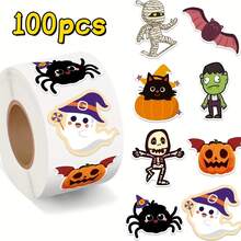 100pcs Asymmetrical Halloween Cartoon Graffiti Stickers, 1 Inch, 8 Cartoon Pattern Designs, Office Stickers, School Supplies, Holiday Party, Helmet, Water Bottle, Phone Case DIY Decoration, PVC Sealing Stickers, Sealing Labels, Decals - Graffiti Stickers - View 6
