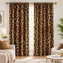 2pcs Vintage Brown Leopard Print Decorative Curtains, Rod Pocket Design, Easy Installation And Removable, Polyester Material, Suitable For Living Room, Bedroom, Luxury Vintage Home Decor. - Multicolor - View 8