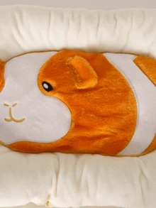 1pc Soft Plush Pet Blanket Bed, Suitable For Guinea Pigs, Rabbits, Hamsters, Rats, Warm Comfortable Sleep Insulation Pad, Cute Cartoon Pattern, Orange White/Brown, Small Animal Cage Accessory, Easy To Clean - Multicolor - View 10