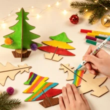 35PCS Christmas Tree Set, Wooden 3D Christmas Tree DIY Craft Kit, Natural Wood Blank Pieces, Holiday Hand-Painted Coloring Material Pack, Creative Decoration, Homemade Desktop Holiday Ornament, Christmas Decoration, Home Decor, Christmas Party DIY Handmade - Multicolor - View 3