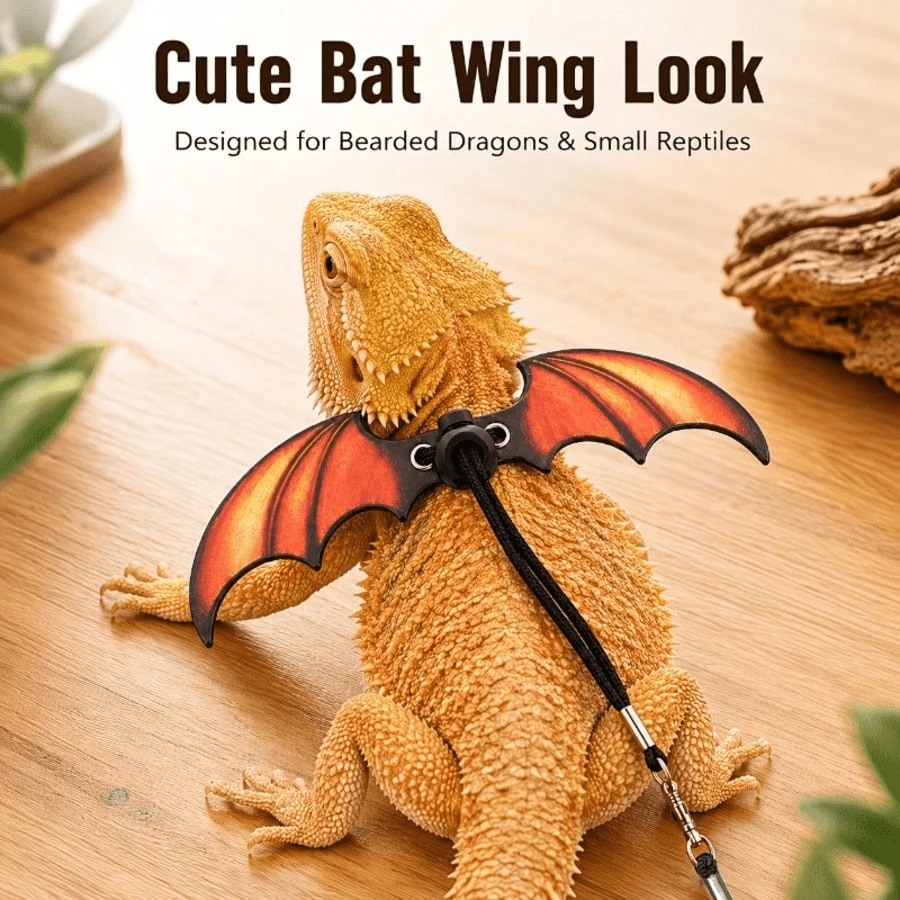 Adjustable Bat Wing Harness Leash For Reptiles, Includes 3 Sizes Base Plates, Bearded Dragon Harness And Leash Set, Suitable For Bearded Dragon, Lizard Reptile Clothing, Reptile Harness, Outdoor Walking And Training Gear, Halloween Reptile And Small Animal Gift - View 1