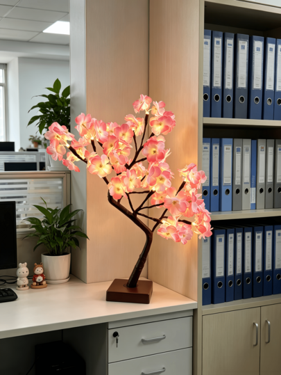 1PC 24-Light Cherry Blossom Curved Tree LED Artificial Flower Lamp, USB & 3 AA Battery Dual Power Supply, Super Bright Warm Color Atmosphere Light, Bedroom Desk Night Light, Proposal Party Decoration Ornament