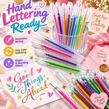 223-Piece Glitter Gel Pen Set, 25 Clear Pen Barrels + 198 Color Refills, 0.5mm Bullet Tip, Sparkling Multicolor Writing Pens For Journaling, Notes, Cards, Planners & DIY - 198 Refills + 25 Empty Pen Barrels - View 6