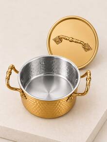 1pc Mini Hammered Metal Cooking Pot With Lid, Dual Handles, Small Soup Pot, Suitable For Milk, Noodles, Stew And Single Person Meals, Kitchen To Table Cookware - View 9