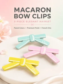 DIOR Macaron Bright Color Bow Hair Clip 3pcs Set, Glossy Texture Side Alligator Hair Clip, Sweet French Girl Style Bangs Clip, Versatile Candy Color Hair Decoration Hairpin - 3-piece Bow Hair Clip Set - View 9