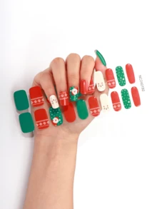 Christmas Semi Cured Gel Nail Strips, 20Pcs Long Lasting Salon Quality Wraps, Easy Apply & Remove Gel Nail Stickers With UV Light - Multicolor - View 5
