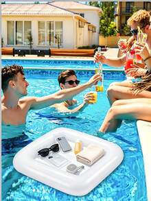 1pc PVC Inflatable Floating Bar Tray, Waterproof Floating Drink Holder, Portable Beverage Service Tray, Suitable For Swimming Pool Party, Beach Camping, Backyard Gathering, Hot Tub, Picnic, Summer Outdoor Party Supplies - A - View 3