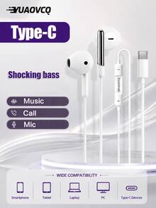 Headphone In-Ear Berkabel YUAOVCQ, Driver Dinamis Besar, Antarmuka 3.5mm atau Type-C, Headphone Berkabel 1.2m Kompatibel dengan Smartphone, Komputer, Konsol Game. - View 4