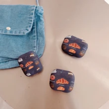 Denim Blue Earphone Case, Bread & Pastry Print Earphone Cover, Minimalist Personalized Earphone Shockproof Case, Suitable For AirPods 5 Shockproof Case - Dark Blue - View 3