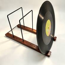 Vintage Vinyl Record Storage Rack, Wooden And Steel Desktop Record Holder With Adjustable Slots, Non-Slip Base, LP Album Display Storage Rack, Suitable For CD Record Collection - Brown - View 8