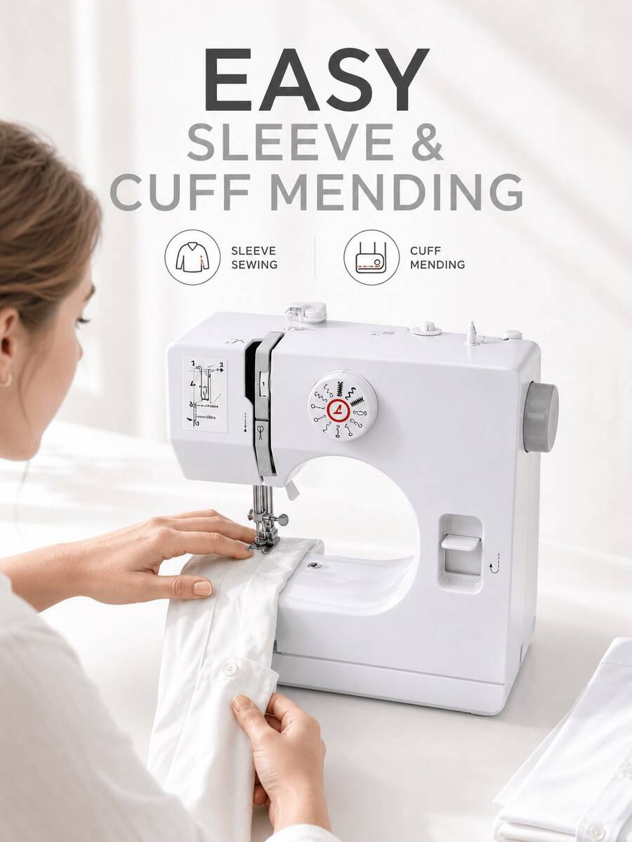 SMEGGEMS Sewing Machine With 12 Built-In Stitches, Portable Household Tabletop Design, Multi-Function Stitch Selection, Adjustable Stitch Length And Automatic Bobbin Winding - White - View 1