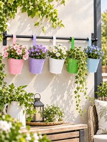 1/5/10pcs Colorful Hanging Iron Flower Pots, Railing Hook Planters, Iron Hanging Planting Pots, Suitable For Balcony Garden Yard Fence Hedge Decoration, Outdoor Home Gardening Landscape Decor, Garden Backdrop Photography Props - A - View 5