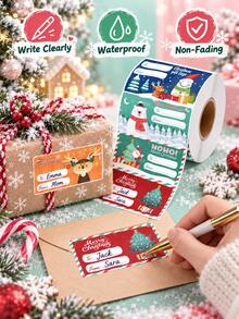 200pcs/500Pcs Christmas Gift Label Stickers, Santa Snowman Bear Elk Print Self-Adhesive Gift Tags, Xmas Present Name Stickers For Holiday Wrapping Decor - Multiple Styles - View 5