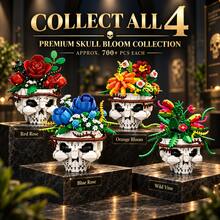 700+PCS Floral Skull Building Block Model, 4 Styles Available, Adult Botanical Skeleton Construction Set, Rose & Plant Skull Desktop Display Decor, Each Style Sold Separately - Skull Planter - View 7