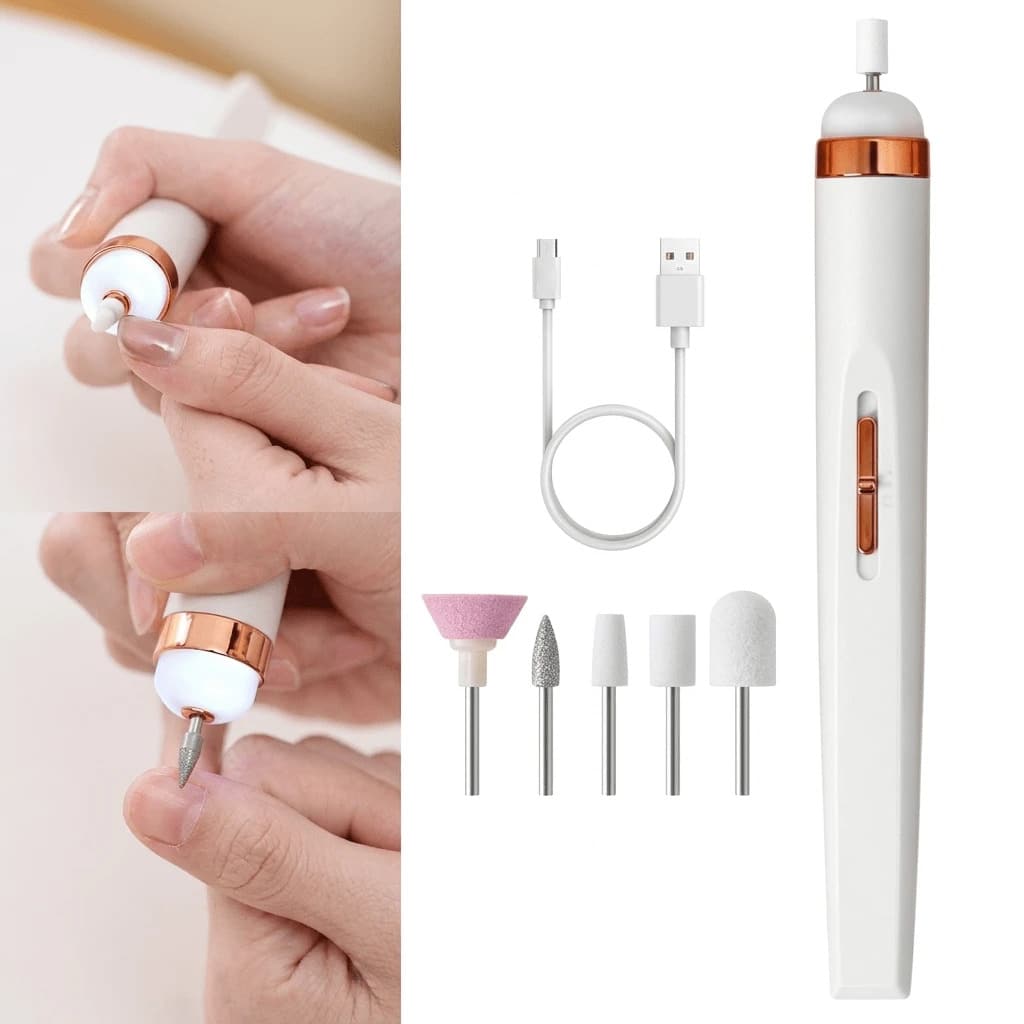 Portable Electric Nail File With 5 Replacement Drill Bits, USB Rechargeable With LED Light, Adjustable Speed, Suitable For Manicure And Nail Care Tools, Women's Gift, Christmas And Halloween Gift