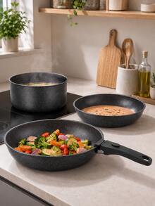 4-Piece Cast Iron Skillet And Wok Cookware Set, Non-Stick Stackable Pots With Detachable Handles, Suitable For Gas, Electric, Ceramic And Induction Cooktops, Space-Saving Oven- Kitchen Cookware For Daily Home Cooking - View 3