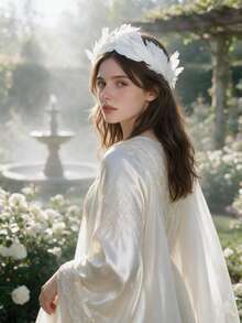 1pc White Feather Halo Crown Headband Fairy Angel Flower Ring Hair Accessory For Cosplay Party - White - View 9