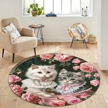 1pc Rose Cat Pattern Floor Mat, Decorative Carpet, Floor Mat, Carpet, Living Room Carpet, Bedroom Carpet, Universal Carpet - Multicolor - View 6
