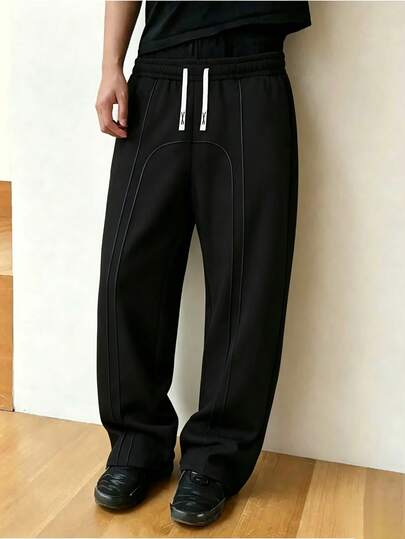 1pc Teen Boys Casual Solid Color Drawstring Waist Sweatpants, Suitable For All Seasons, Perfect For College Sports And Outdoor Leisure, Thickened