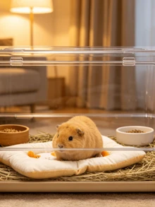1pc Soft Plush Pet Blanket Bed, Suitable For Guinea Pigs, Rabbits, Hamsters, Rats, Warm Comfortable Sleep Insulation Pad, Cute Cartoon Pattern, Orange White/Brown, Small Animal Cage Accessory, Easy To Clean - Multicolor - View 6