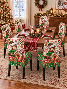 Gingerbread House Baking Elf Christmas Chair Cover, Mint Candy Cane Cookie Checkerboard Print, Sweet Holiday Kitchen Decor, Suitable For Family Feast, Winter Gathering And Christmas Party - Multicolor - View 1