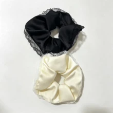Lightweight Minimalist French Satin Lace Trim Scrunchie Hair Tie For Women, New Elegant Hair Rope - Multicolor - View 5