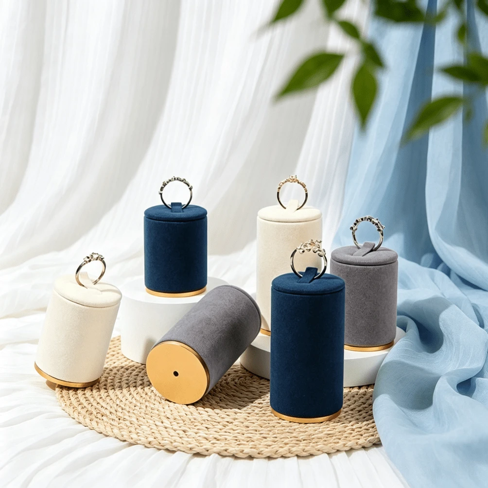 Multi-Size Cylindrical Velvet Ring Display Stand, Layered Display Prop For Live Streaming And Photography, Non-Slip Ring Storage Rack, Home Storage Decor - Same Style In Multiple Colors and Sizes - View 1