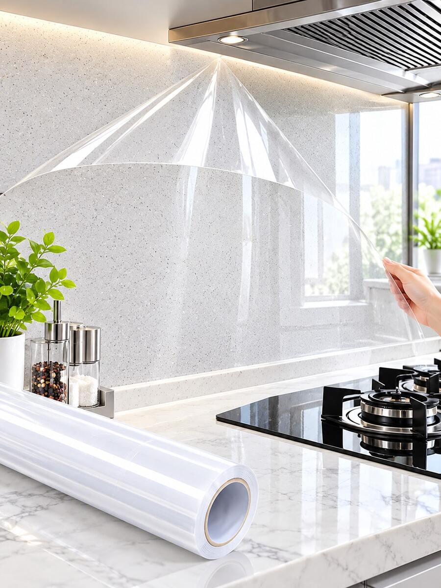 1 Roll Transparent Kitchen Wall Protection Film + 40 Cleaning Cloths, Self-Adhesive Oil-Proof & Waterproof Stove Splash Guard Sticker, Removable Transparent Wallpaper, Suitable For Cooking Area. Kitchen Oil-Proof Sticker, Stove Splash Guard Film, Wall Protection Sticker, Waterproof Kitchen Sticker, Removable Wall Sticker, Kitchen Wall Protection Film - Protective Film - View 1