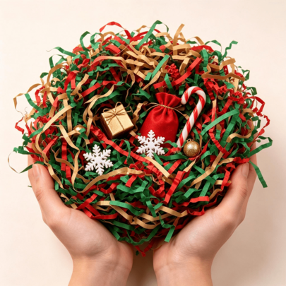 200g Christmas Gift Display Decor Crinkled Paper Shred Raffia Filler For Gift Packaging, Christmas Gift Filler, Party Sock Filler, Random Color