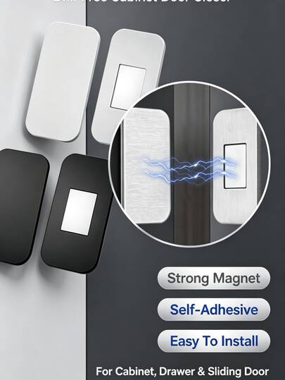 1/2 /4 Set No-Drill Stainless Steel Cabinet Magnetic Catch, Ultra-Thin Strong Magnetic Drawer Invisible Door Magnet, Wardrobe Sliding Door Magnetic Latch