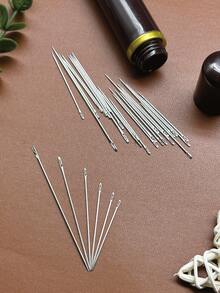 [30pcs/Pack]Side-Hanging No-Thread Sewing Needles With Faux Sandalwood Storage Tube, Side-Opening Eye Design. Suitable For Home Sewing Beginners, Applicable To Clothing Repair, Simple Embroidery, Handmade Fabric Crafts And Other Home Handicrafts - Faux Sandalwood Needle Case With Side Hook - View 1