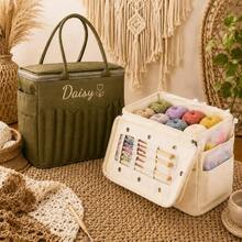 1pc Personalized Name Embroidered Knitting Tool Storage Bag, Large Capacity Yarn Storage Bag, Crochet & Knitting Needle Tool Organizer Bag, Multi-Functional Handmade DIY Knitting Bag, Canvas Portable Craft Supplies Storage Box With Partitioned Pocket Design, Suitable For Knitting Enthusiasts, Handmade Crafts, Birthday Gifts, Holiday Gifts - Multicolor - View 8