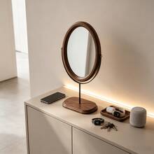 1pc Bedroom Vintage Desktop Mirror Solid Wood Makeup Mirror Home Desktop Wooden Chinese Style Standing Rotatable Dressing Mirror Suitable For Multiple Scenes - Multicolor - View 4