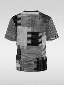 3pcs Men's Waffle Knit Digital Print 3D Pattern Patchwork Contrast Color Outdoor Sports Casual Henley Collar T-Shirts - Multicolor - View 6
