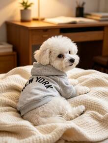 New York Letter Print Pet Hoodie, Grey Casual Sweatshirt, Suitable For Small And Medium Dogs, Cats, Bichon, Teddy, Poodle, Schnauzer, Puppy Outfit - Grey - View 3