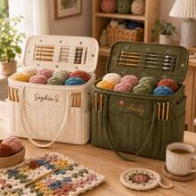 1pc Personalized Name Embroidered Knitting Tool Storage Bag, Large Capacity Yarn Storage Bag, Crochet & Knitting Needle Tool Organizer Bag, Multi-Functional Handmade DIY Knitting Bag, Canvas Portable Craft Supplies Storage Box With Partitioned Pocket Design, Suitable For Knitting Enthusiasts, Handmade Crafts, Birthday Gifts, Holiday Gifts - Multicolor - View 3