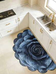 1pc Half-Bloom Dark Blue Rose Asymmetrical Shaped Bath Mat, Bathroom Rug, Doormat, Carpet, Area Rug, Personalized Carpet - Multicolor - View 5