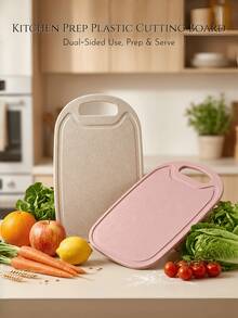 1pc/2pcs Plastic Cutting Board, 2 Colors Available, Double-Sided Use, Separate Raw And Cooked Food To Avoid Cross-Contamination, Non-Slip Design, No Slipping When Cutting, Hanging Hole Design, Lightweight And Space-Saving, Suitable For Kitchen Prep And Outdoor Camping, Essential Kitchen Accessory. - View 2