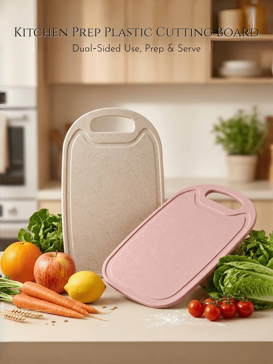 1pc/2pcs Plastic Cutting Board, 2 Colors Available, Double-Sided Use, Separate Raw And Cooked Food To Avoid Cross-Contamination, Non-Slip Design, No Slipping When Cutting, Hanging Hole Design, Lightweight And Space-Saving, Suitable For Kitchen Prep And Outdoor Camping, Essential Kitchen Accessory.