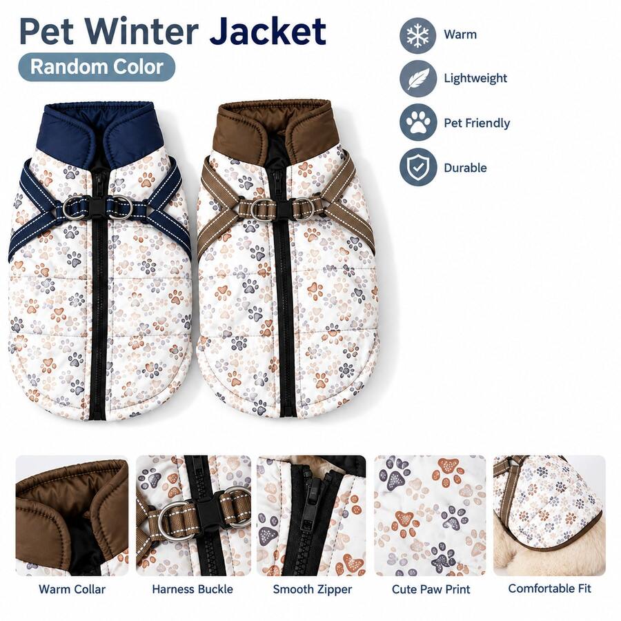 Dog And Cat Autumn/Winter Outdoor Pet Clothing With Leash Ring, Small And Medium Size Cotton Coat - Multicolor - View 1